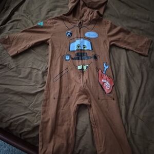 Kids Brown Car-Themed Hooded Romper